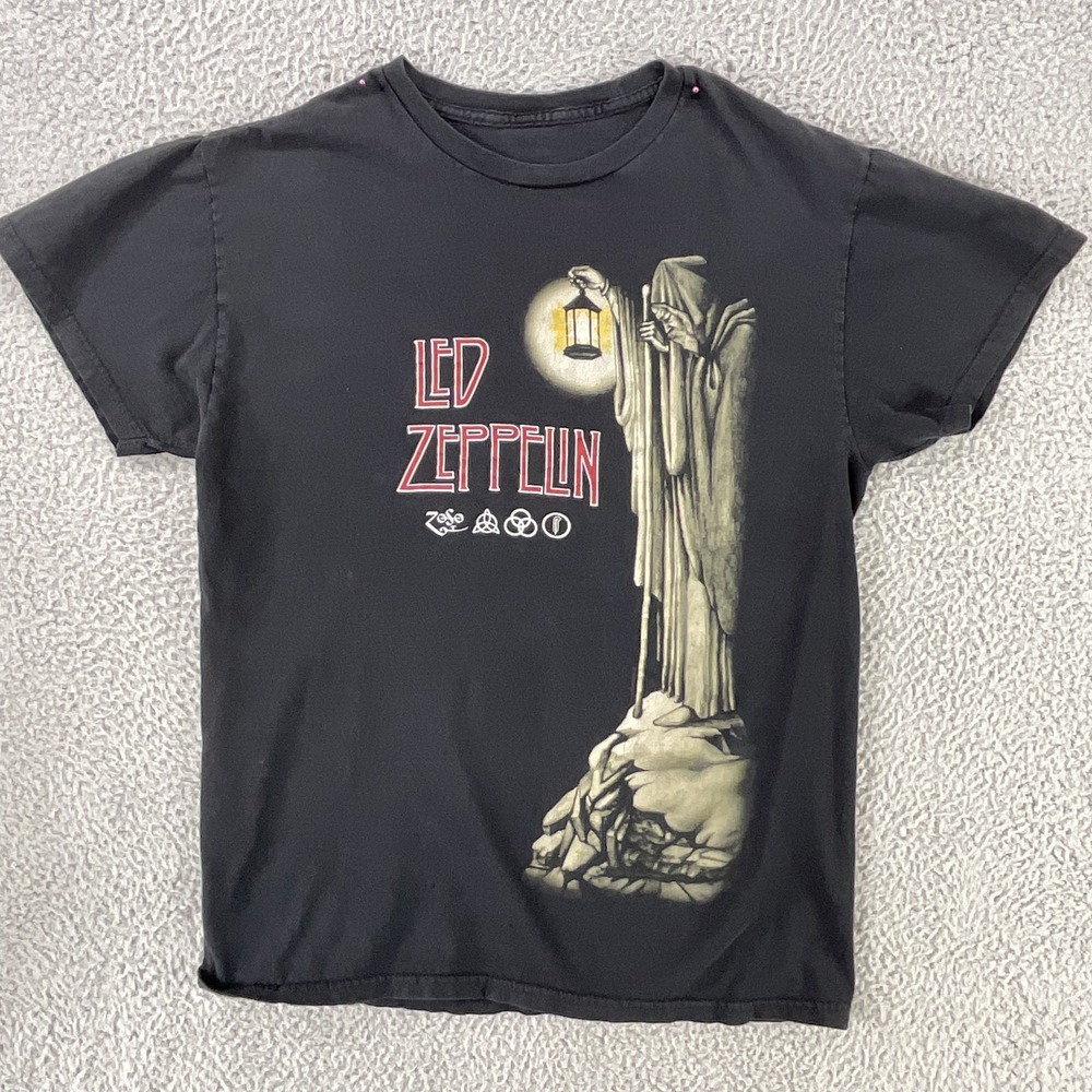 Led Zeppelin Shirt Mens M Black Lantern Hermit Graphic Rock Band Concert Tee
